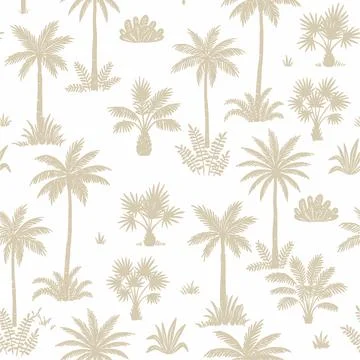 Seamless Tropical Palm Tree Pattern on White Background. Illustrazione stock