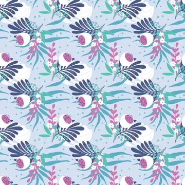 Seamless tropical pattern. Beautiful background with bold flower bouquets. Stock Illustration