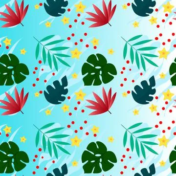 Seamless tropical pattern. Monstera and palm leaves Stock Illustration