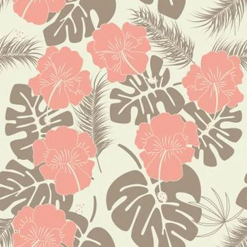 Seamless tropical pattern with monstera leaves and flowers Stock Illustration