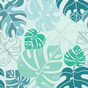 Seamless tropical pattern with monstera leaves vector design Stock Illustration