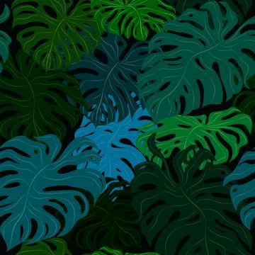 Seamless tropical pattern from monstera leaves Stock Illustration