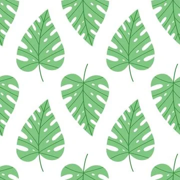 Seamless tropical pattern with monstera-style leaves in green. Great for textile Stock Illustration