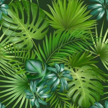Seamless tropical pattern with palm leaves for fabric design or other uses Stock-Illustration