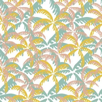 Seamless tropical pattern with palm trees on white background. Ideal for su.. Stock-Illustration