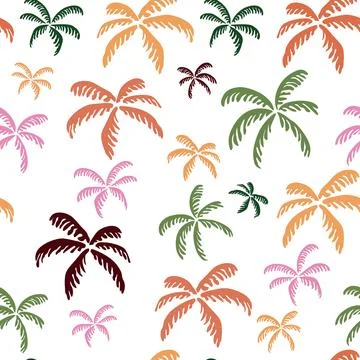 Seamless tropical pattern with palm trees on white background. Ideal for su.. Illustrazione stock