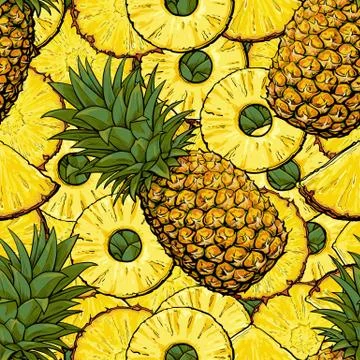 Seamless tropical pattern of pineapple or ananas sketch vector illustration. Illustrazione stock