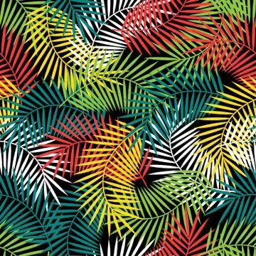 Seamless tropical pattern with stylized coconut palm leaves Stock Illustration