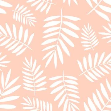 Seamless tropical pattern with white palm leaves on the yellow background. Ve Stock Illustration