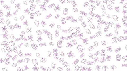 Seamless tropical summer icons pattern in soft purple outline style 스톡 동영상 336830852
