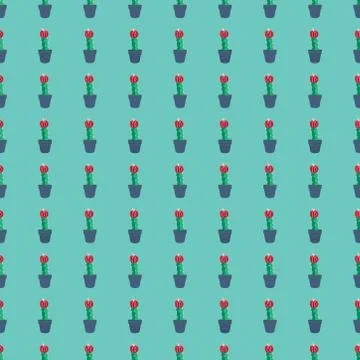 Seamless tropical summer pattern with cactus and succulents. beautiful illust Stock Illustration
