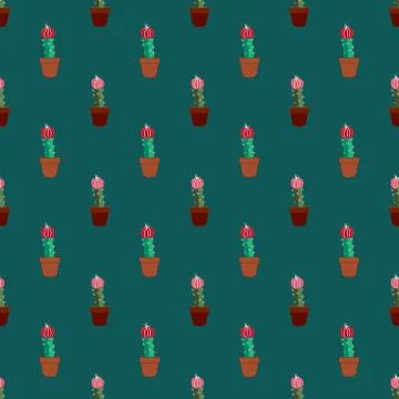 Seamless tropical summer pattern with cactus and succulents. beautiful illust Stock Illustration