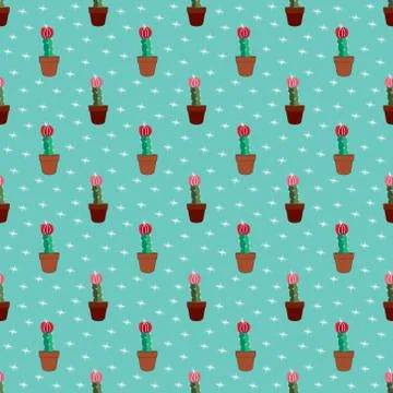 Seamless tropical summer pattern with cactus and succulents. beautiful illust Stock Illustration