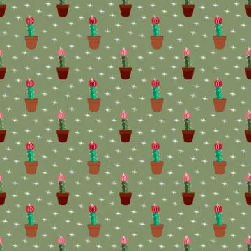 Seamless tropical summer pattern with cactus and succulents. beautiful illust Stock Illustration