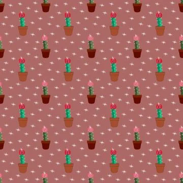 Seamless tropical summer pattern with cactus and succulents. beautiful illust Stock Illustration