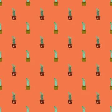 Seamless tropical summer pattern with cactus and succulents. beautiful illust Stock Illustration