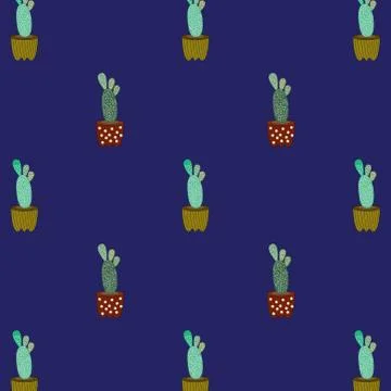 Seamless tropical summer pattern with cactus and succulents. beautiful illust Stock Illustration