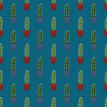 Seamless tropical summer pattern with cactus and succulents. beautiful illust Stock Illustration