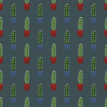 Seamless tropical summer pattern with cactus and succulents. beautiful illust Stock Illustration