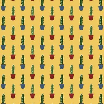 Seamless tropical summer pattern with cactus and succulents. beautiful illust Stock Illustration