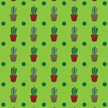 Seamless tropical summer pattern with cactus and succulents. beautiful illust Stock Illustration