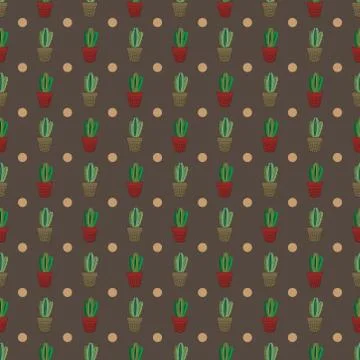 Seamless tropical summer pattern with cactus and succulents. beautiful illust Stock Illustration