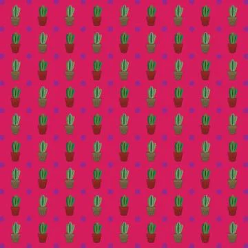 Seamless tropical summer pattern with cactus and succulents. beautiful illust Stock Illustration