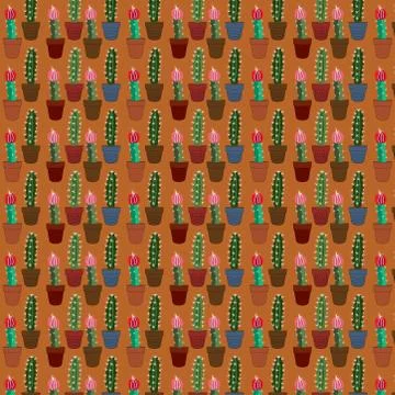 Seamless tropical summer pattern with cactus and succulents. beautiful illust Stock Illustration