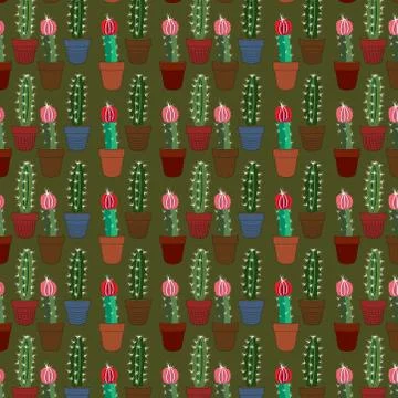 Seamless tropical summer pattern with cactus and succulents. beautiful illust Stock Illustration