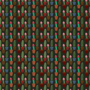 Seamless tropical summer pattern with cactus and succulents. beautiful illust Stock Illustration