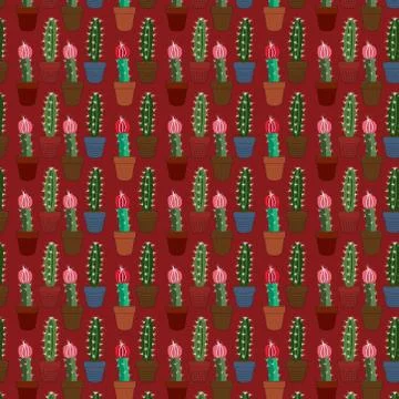Seamless tropical summer pattern with cactus and succulents. beautiful illust Stock Illustration