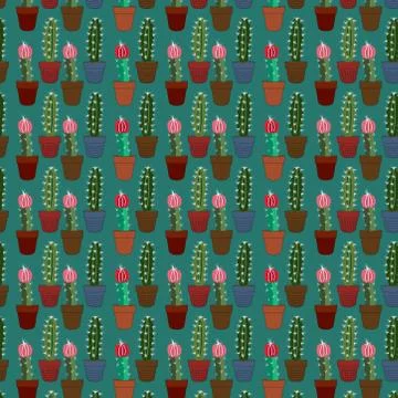 Seamless tropical summer pattern with cactus and succulents. beautiful illust Stock Illustration