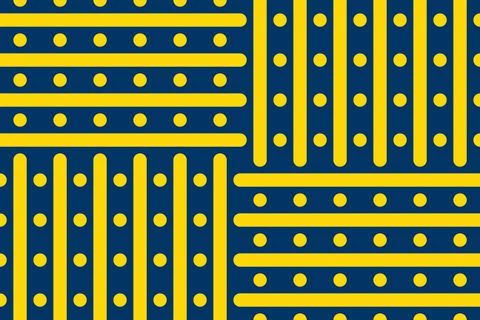 Seamless Truchet pattern with blue and yellow lines and circles Stock Illustration