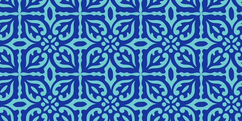 Seamless Tunisia ornamental vector pattern in blue and turquoise tones with g Stock Illustration