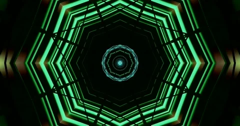 Seamless tunnel video loop displaying vibrant green geometric pat Stock Footage 317961998