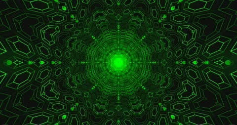 Seamless tunnel video loop featuring glowing green pattern ideal for screen.. Stock Footage 318788738