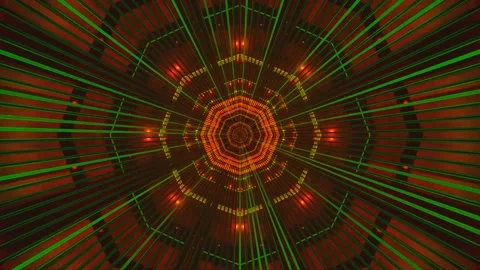 Seamless tunnel video loop featuring vibrant green and orange light pattern.. Stock Footage 318794124