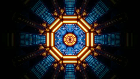 Seamless tunnel video loop featuring vibrant lights and shapes creating an .. Stock Footage 319425823