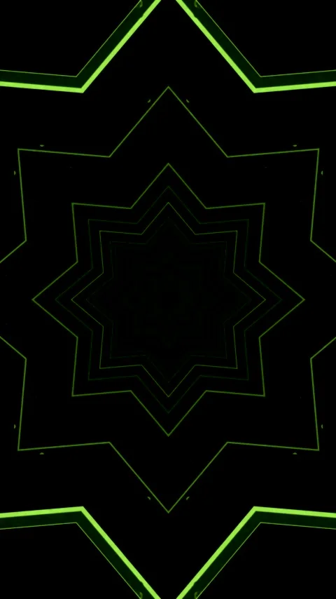 Seamless tunnel video loop featuring glowing green lines in a star pattern .. Stock Footage 321571745