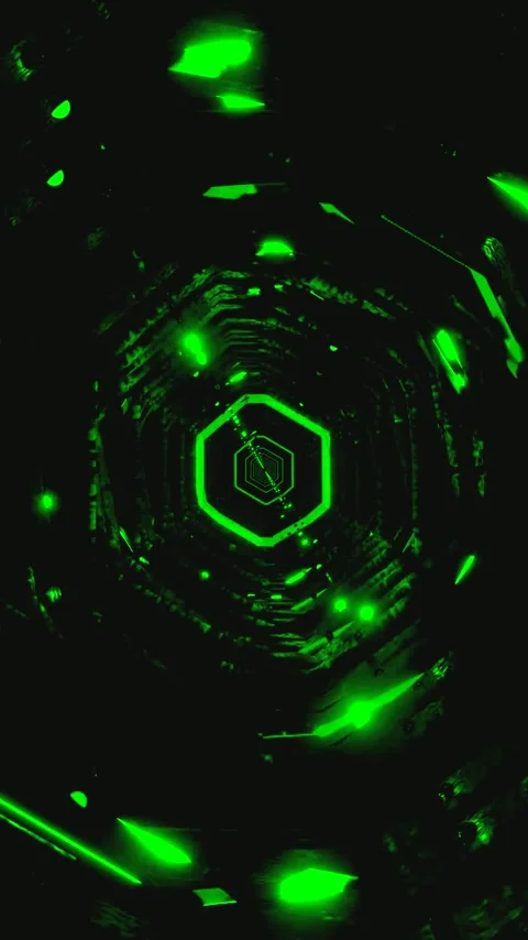 Seamless tunnel video loop featuring dynamic green patterns on a dark backg.. Stock Footage 321573767