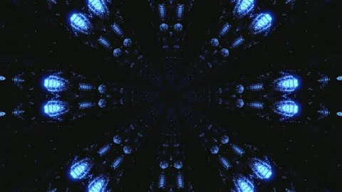 Seamless tunnel video loop with glowing blue lights in dark background for .. Stock Footage 319426189