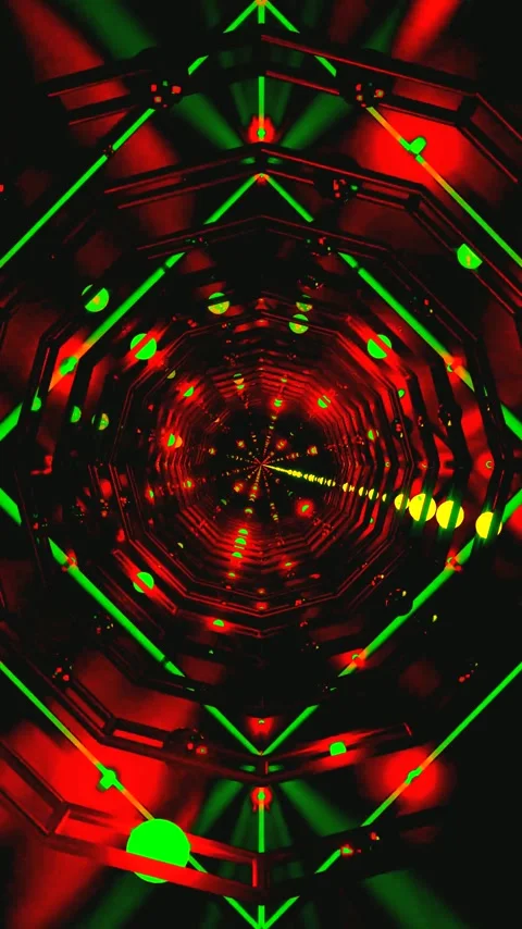 Seamless tunnel video loop with green and red lights for screensaver display Stock Footage 321572577