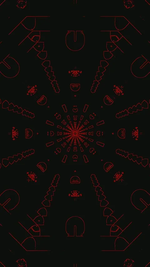 Seamless tunnel video loop with intricate patterns and vibrant red designs .. Видео 321567668