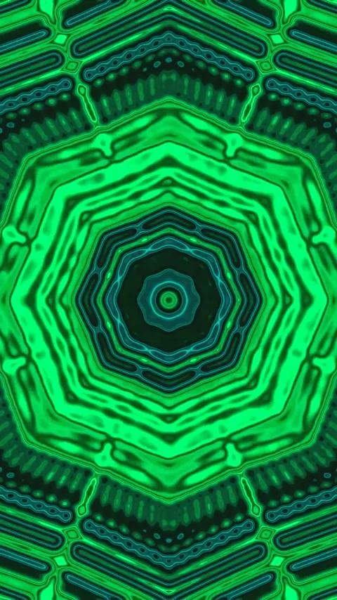Seamless tunnel video loop screensaver featuring vibrant green geometric pa.. Stock Footage 321262469