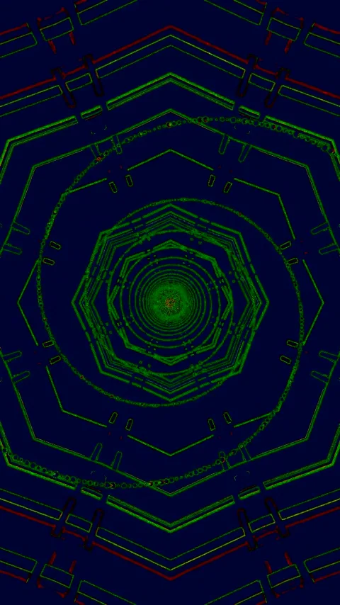 Seamless tunnel video loop screensaver with vibrant green patterns and geom.. Stock Footage 321266090