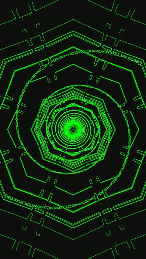 Seamless tunnel video loop screensaver with vibrant green patterns and intr.. Video stock 321565233