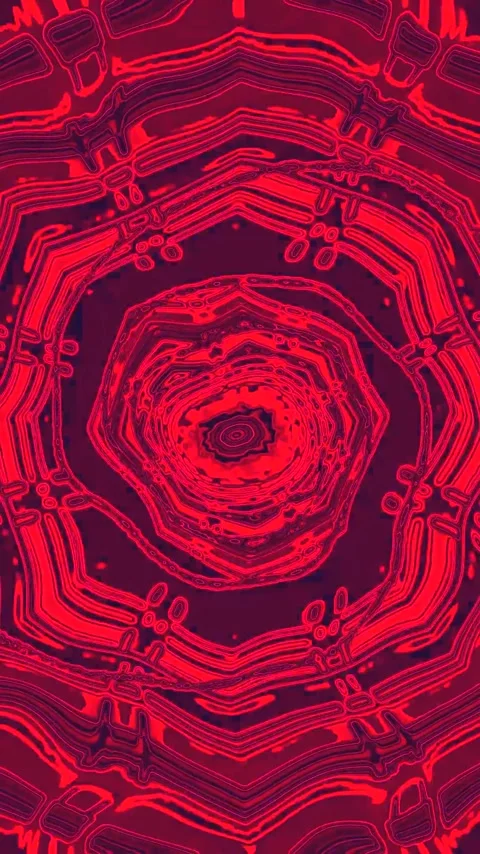 Seamless tunnel video loop screensaver featuring vibrant red and intricate .. Stock Footage 321571659