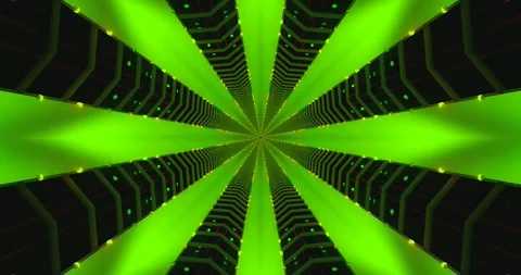 Seamless tunnel video loop showcasing vibrant green lights and geometric pa.. Stock Footage 318791920