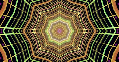 Seamless tunnel video loop showcasing geometric patterns and vibrant colors.. Stock Footage 321623853