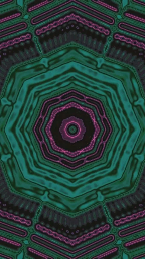 Seamless tunnel video loop of vibrant geometric patterns in purple and gree.. Vidéo 321266471